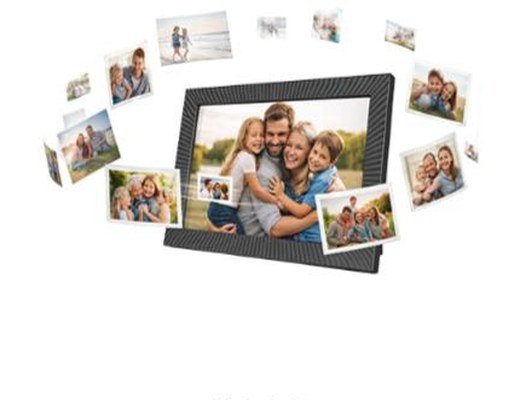 MemFrame digital picture frame surrounded by family photos